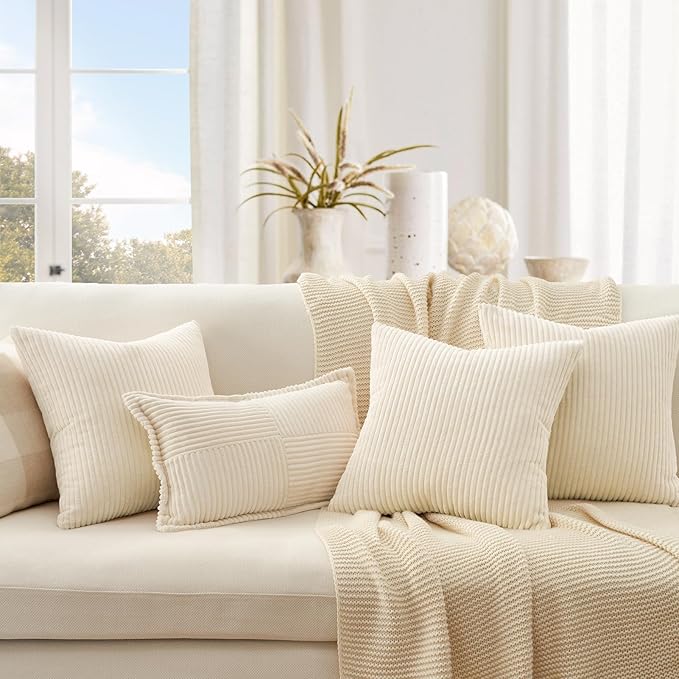 Topfinel Decorative Beige Throw Pillow Covers Cushion Cases, Set of 4 Soft Velvet Modern Double-Sided Designs, Natural Home Decor, Pillow Inserts Not Included (12x12 inch)