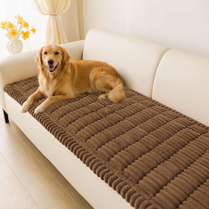 hyha Couch Covers for Dogs Washable, Non Slip Plush Dog Sofa Protectors, Fuzzy Pet Couch Covers for 3 Cushion Sofa Pet Friendly (Brown, 27.6" x 82.7")