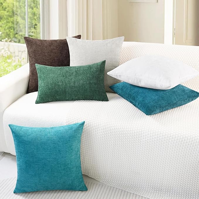 CaliTime Throw Pillow Covers Decorative 22 X 22 Inches Pack of 2 Cozy Chenille Cushion Cases for Couch Sofa Bed Living Room Home Lake Blue