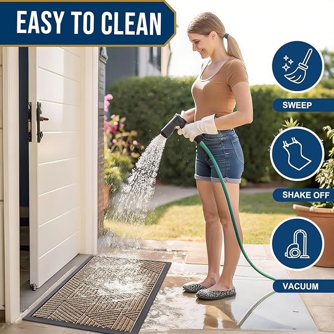 Smiry Front Door Mat Outside Entrance, Heavy Duty Sturdy Natural Rubber Doormat, Trap Dirt and Moisture, Easy Clean Low Profile Welcome Floor Mats for Indoor Outdoor Entry, 59x23 Inch, Coffee