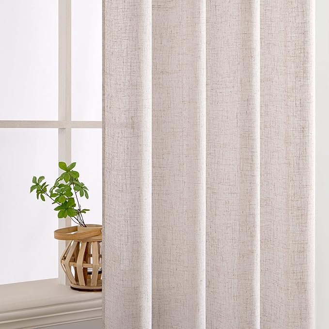 MIULEE Natural White Linen Curtains 63 Inch Length 2 Panels for Bedroom Living Room, Soft Thick Linen Textured Kitchen Window Drapes Semi Sheer Light Filtering Back Tab Rod Pocket Burlap Look Decor