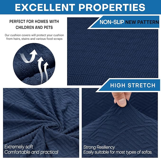 XINEAGE 2026 New 3 Pieces Couch Covers for 2 Extra Large Cushion Sofa Super Stretch Sofa Cover for 2 Large Seat Universal Loveseat Slip Cover for Living Room (Navy Blue), 71"-91"(2 Cushions)