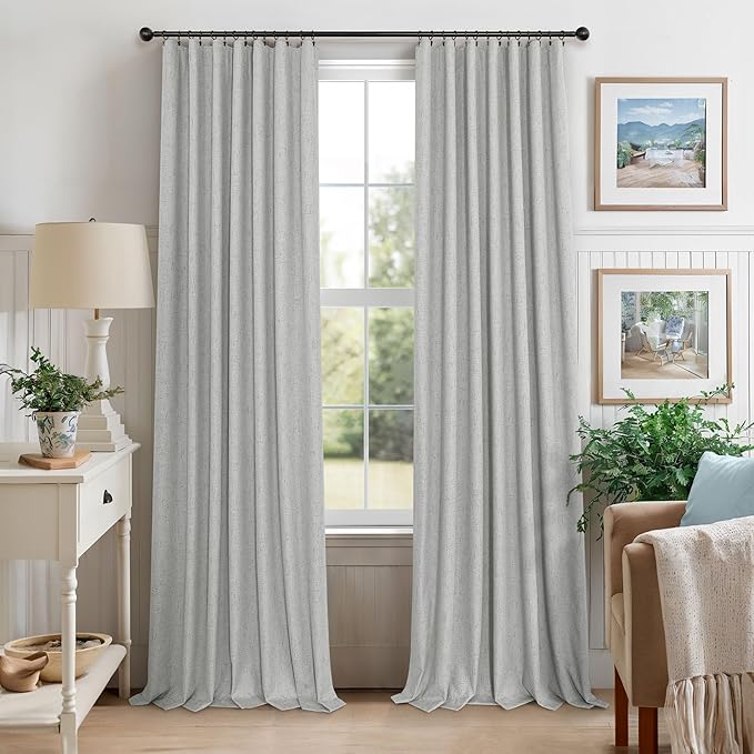 Pitalk 63 Inch Length Curtains for Living Room Black Out 2 Panel Faux Linen Rustic Country Farmhouse Style Room Darkening Light Gray Blackout Curtains for Bedroom Dove Grey 52 x 63 Inches Long
