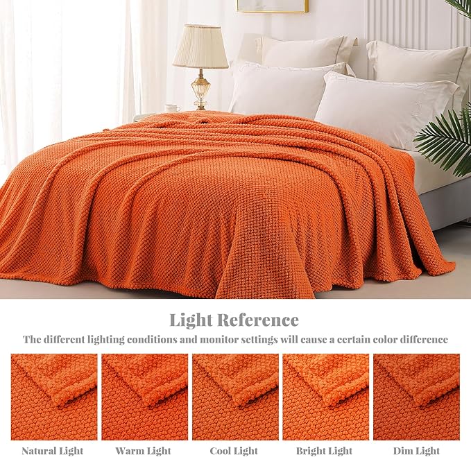 Whale Flotilla Extra Large Fuzzy Fleece Throw Blanket for Couch, 50x70 Inch Fluffy Warm Soft Jacquard Blankets for All Season, Lightweight and Cozy, Burnt Orange