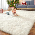 OLANLY 6x11 Machine Washable Large Area Rugs for Living Room, Bedroom, Soft Fluffy Shaggy Bedside Rug, Indoor Floor Carpet for Kids Girls and Boys, Dorms, Nursery, Home Decor Aesthetic, Ivory