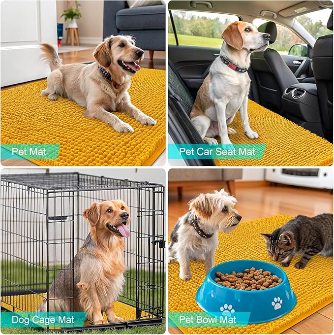 OLANLY Dog Door Mat for Muddy Paws 45x27, Absorbs Moisture and Dirt, Absorbent Non-Slip Washable Doormat, Quick Dry Chenille Mud Mat, Entry Indoor Entryway Carpet for Inside Floor, Golden Yellow