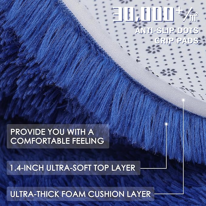 OLANLY 3x4 Machine Washable Accent Rug, Soft Fluffy Shaggy Area Rug for Bedroom, Living Room, Indoor Floor Carpet for Kids, Nursery, Home Decor, Navy Blue