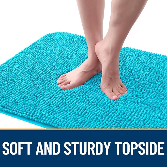 OLANLY Dog Door Mat for Muddy Paws 47x17, Absorbs Moisture and Dirt, Absorbent Non-Slip Washable Doormat, Quick Dry Chenille Mud Mat for Dogs, Entry Indoor Entryway Carpet for Inside Floor, Aqua Blue