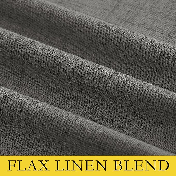 NICETOWN Grizzle Gray Vintage Linen 100% Blackout Curtains for Living Room, Thermal Insulated Curtains 90" Long, Noise Reducing Window Treatment Drapes for Hall Room, 42" Wide Per Panel, Set of 2