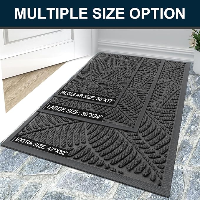 Colorxy Waterproof Doormat, Sturdy Natural Rubber Front Indoor Mat, Non Slip Low Profile Indoor Outdoor Door Mats, Stain and Fade Resistant Floor Mat, Easy Clean Patio Entry Mat, 59''x20'', Light Grey