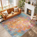 Washable Area Rugs 6'x9' Non-Slip Modern Abstract Soft for Living Room Entryway Bedroom Nursery, Print Pattern, Orange Blue Pink Yellow Colorful