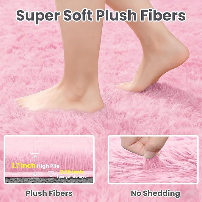 8x10 Area Rugs for Living Room Rug: Soft Fluffy Shag Light Pink Rugs for Bedroom, Non-Slip Large Fuzzy Plush Rug Indoor Floor Carpet for Nursery Kids Boys Girl Room, Dorms, Playroom, Modern Home Decor