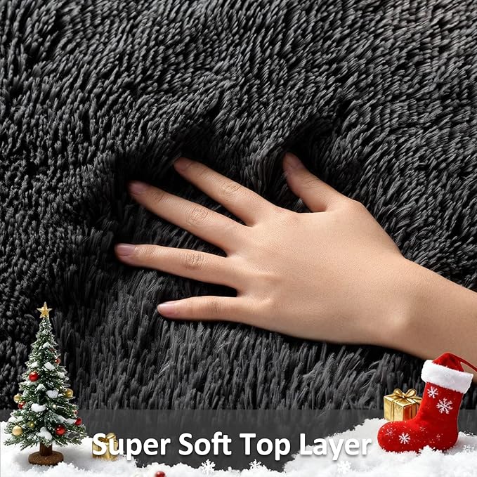 Ophanie 7x9 Black Rugs for Living Room, LargeFluffy Shag Fuzzy Plush Soft Living Room Area Rugs, Floor Shaggy Carpets for Bedroom, Carpet for Kids Boys Girls Dorm Nursery Home Decor Aesthetic