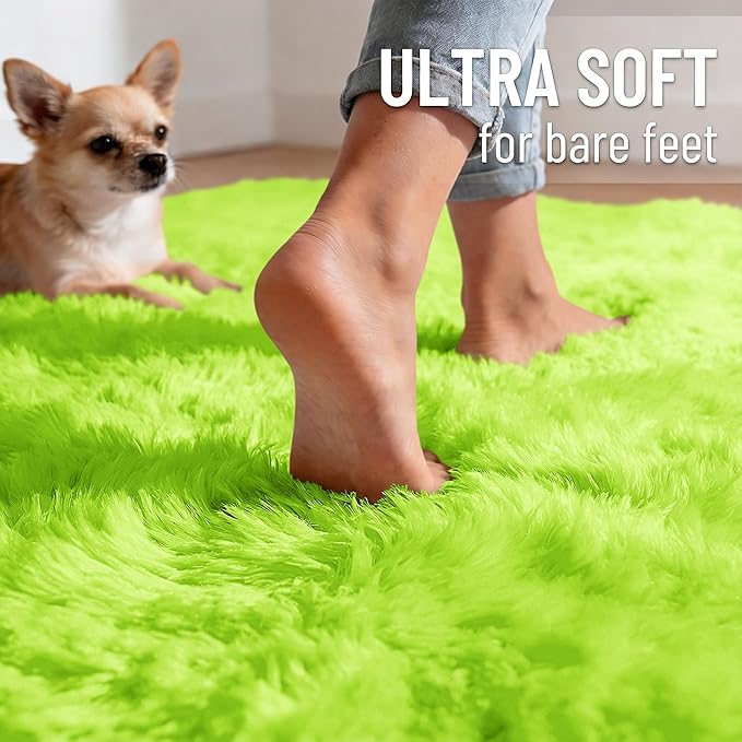 OLANLY 2x3 Machine Washable Small Bedside Rug, Soft Fluffy Shaggy Entryway Throw Rugs for Bedroom, Living Room, Indoor Floor Carpet for Kids Girls and Boys, Home Decor Aesthetic, Lime Green