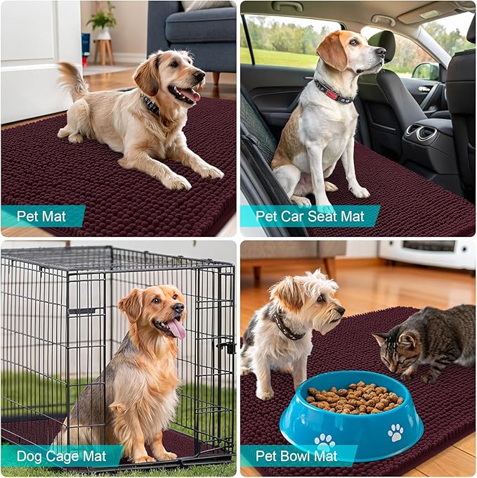 OLANLY Dog Door Mat for Muddy Paws 54x32, Absorbs Moisture and Dirt, Absorbent Non-Slip Washable Doormat, Quick Dry Chenille Mud Mat for Dogs, Entry Indoor Entryway Carpet for Inside Floor, Russet