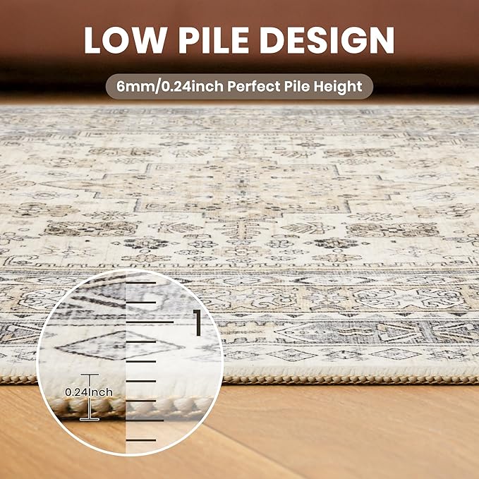zesthome Runner Rug 2x5 - Stain Resistant Machine Washable Rug, Non Slip Vintage Hallway Runner Rugs, Low Pile Lightweight Runners for Kitchen, Entryway and Corridor