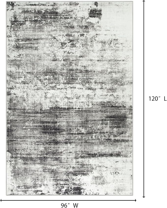 8x10 Area Rugs Washable Rug: Large Modern Abstract Living Room Rug Soft Anti-Skid Thin Carpet Indoor Floor Non-Shedding Carpets for Bedroom Dining Room Farmhouse Nursery Home Office Black Grey