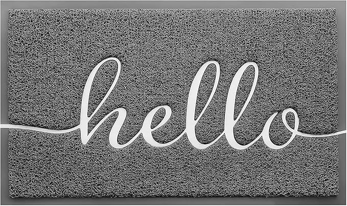 CozyBounty Door Mat Hello Mats Outdoor Indoor Non-Slip Doormat for Entryway Low-Profile Floor Mat for Yard, Garage, High Traffic Areas (36"x24", Grey)