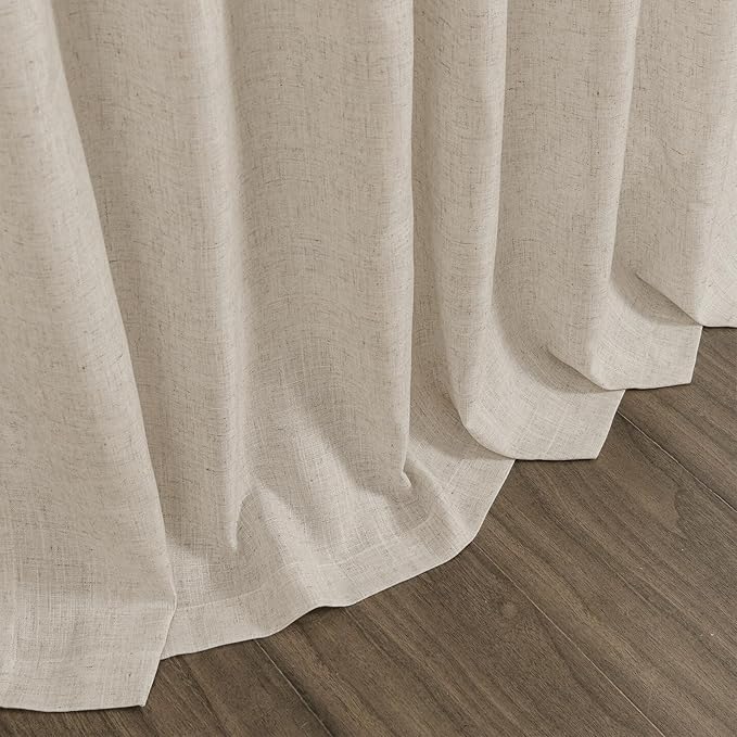 Boho Linen Curtains 132 Inch Length for Living Room Light Filtering Semi Sheer Curtain Back Tab Boho Eclectic Home Decor Farmhouse Drapes Floor to Ceiling High Window for Bedroom 52x132, 2 Panels