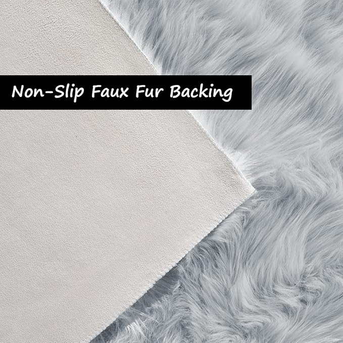 Goolela Grey Round Rug 5ft Gray Fluffy Fuzzy Furry Circle Carpet for Bedroom Living Room Faux Sheenpskin Fur Rug Plush Shaggy Washable