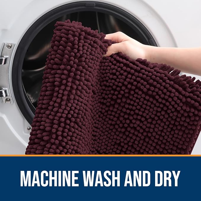 OLANLY Dog Door Mat for Muddy Paws 47x24, Absorbs Moisture and Dirt, Absorbent Non-Slip Washable Doormat, Quick Dry Chenille Mud Mat for Dogs, Entry Indoor Entryway Carpet for Inside Floor, Russet