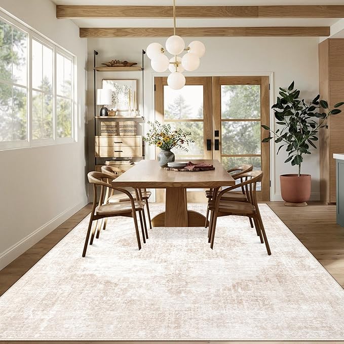 Area Rug 10x14 Vintage Rugs: Large Washable Living Room Rug Retro Medallion Distressed Soft Low Pile Non-Slip Rugs Indoor Floor Carpet for Bedroom Nursery Dining Table Office (Beige/Brown,10'x14')