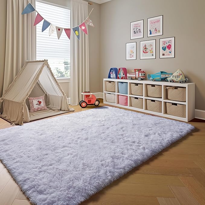 ONASAR White Rugs for Living Room 5x8, Fluffy Shaggy Area Rug for Bedroom, Ultra Soft Plush Large Floor Carpets for Baby Kids Girls Boys Teen Playroom Dorm Nursery Bedside Home Office Decor