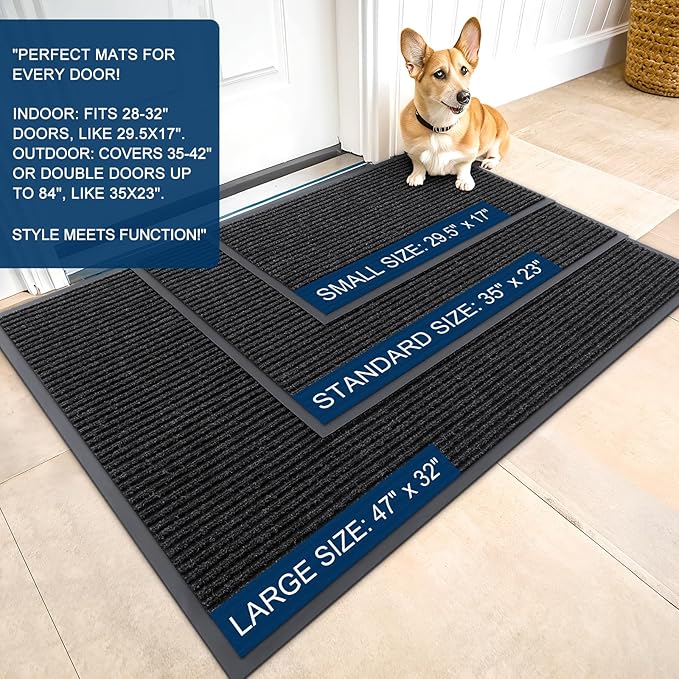 OLANLY Front Door Mat Indoor Outdoor Entrance, Waterproof Heavy Duty Doormat, Fade Resistant, Low Profile, Easy Clean Patio Porch Welcome Floor Mats for Entry, 47x32, Off-Black