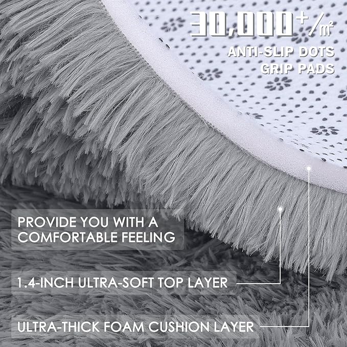 OLANLY 6x7 Area Rugs for Living Room Bedroom, Machine Washable Soft Fluffy Shaggy Bedside Rug, Indoor Floor Carpet for Kids Girls and Boys, Dorms, Nursery Rooms, Home Decor Aesthetic, Light Grey