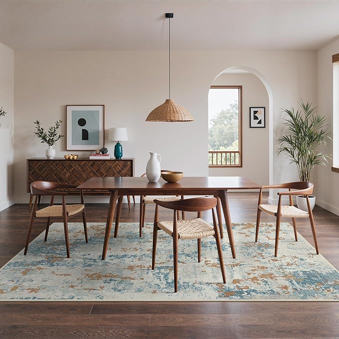 BEIMO Area Rugs 6x9 for Living Room Bedroom, Modern Abstract Machine Washable Rug, Large Soft Low Pile Floor Carpet with Non Slip Backing for Dining Room, Teal and Terracotta