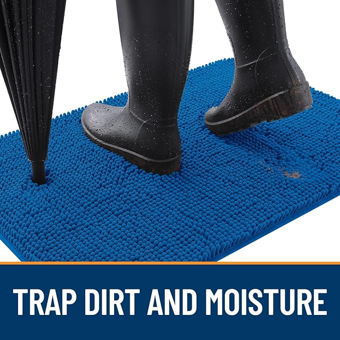 OLANLY Dog Door Mat for Muddy Paws 35x24, Absorbs Moisture and Dirt, Absorbent Non-Slip Washable Doormat, Quick Dry Chenille Mud Mat, Entry Indoor Entryway Carpet for Inside Floor, Deep Navy Blue