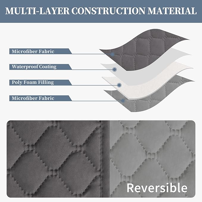ISSUNTEX Double Protection 100% Waterproof Recliner Covers for Living Room, Reversible Furniture Protector Recliner Couch Sofa Slipcover for Dogs, Pets, Kids (Recliner, Gray/Light Gray)