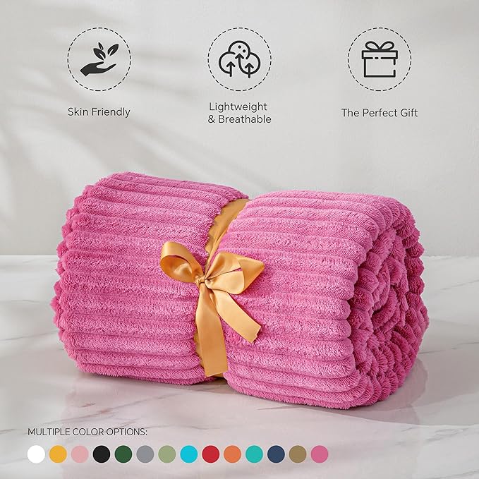 BEDELITE Fleece Blanket Twin Size – 3D Ribbed Jacquard Soft and Warm Decorative Fuzzy Blankets – Cozy, Fluffy, Plush Lightweight Throw Blankets for Couch, Bed, Sofa(Hot Pink, 60x80 inches)