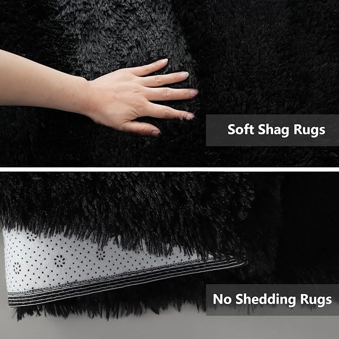 Shag Area Rugs for Bedroom Living Room,4X6 Ultra Soft Fluffy Area Rugs for Dorm, Indoor Carpet Nursery Rugs for Kids Room Home Decor,Black