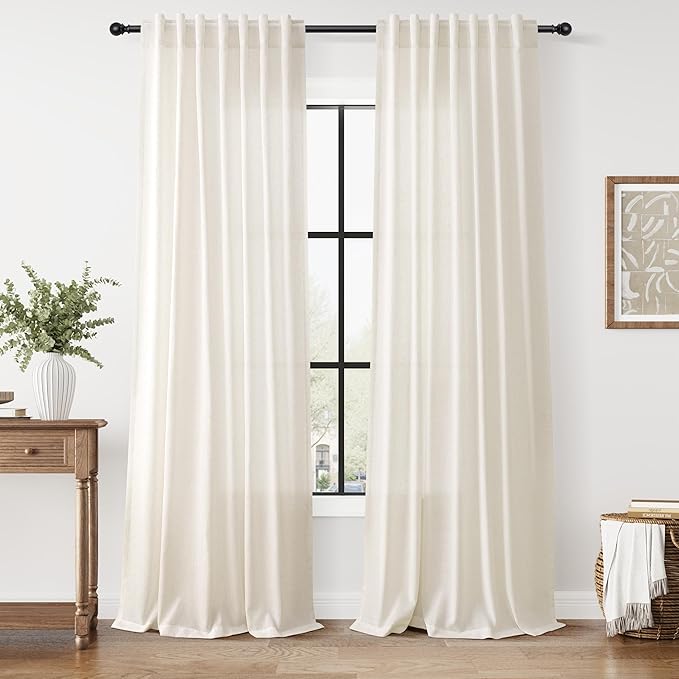 Modern Linen Curtains for Living Room 120 Inches Long Light Filtering Semi Sheer Curtain Back Tab Neutral Luxury Modern Farmhouse Decor Floor to Ceiling High Window for Bedroom 52x120, 2 Panels