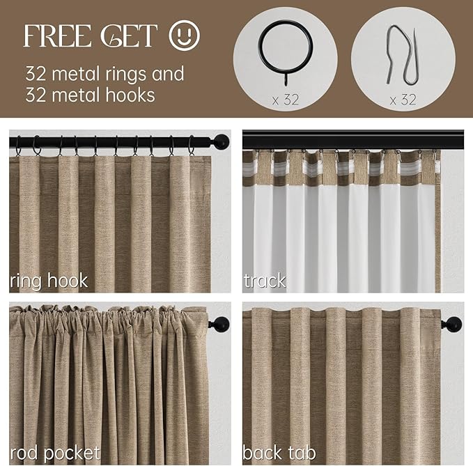 Topfinel Greige 90 Inches Long Blackout Natural Linen Curtains for Bedroom, Chocolate Brown Pinch Pleat Sound Blocking Curtains, Neutral Farmhouse Lined Drapes 2 Panels for Living Room Sliding Door