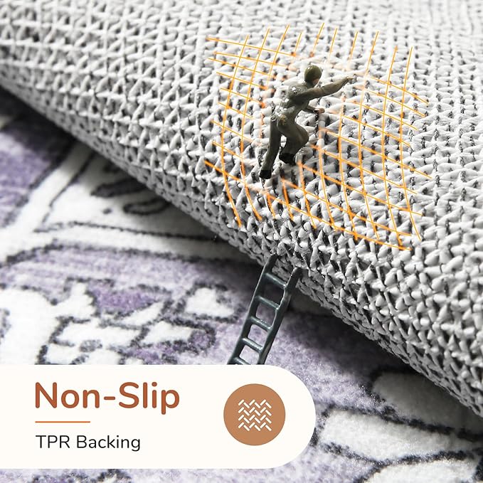 OPPODREAM Soft 8x10 Area Rugs, Washable Rugs 8x10 with Non Slip Backing, Faux Cashmere Low-Pile 8 x 10 Carpet, Purple
