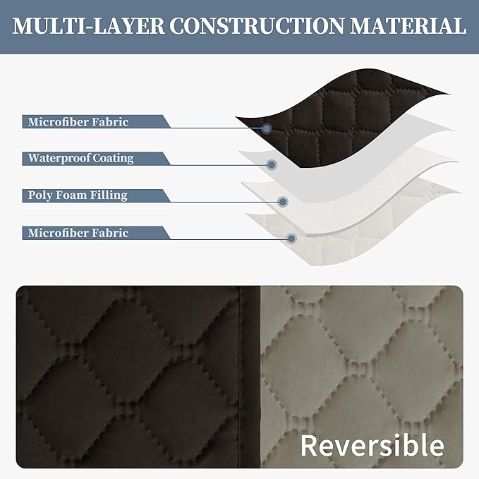 ISSUNTEX Double Protection 100% Waterproof Loveseat Sofa Covers for Living Room, Couch Covers for 2 Cushion Couch Sofa, Reversible Furniture Protector Sofa Cover for Dogs (Loveseat, Chocolate/Beige)