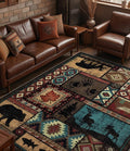YIHOUSE Rustic Cabin Area Rug 8x10,Machine Washable Lodge Bear Rug,Non-Slip Low Pile Print Pattern Southwestern Rug for Living Room Bedroom