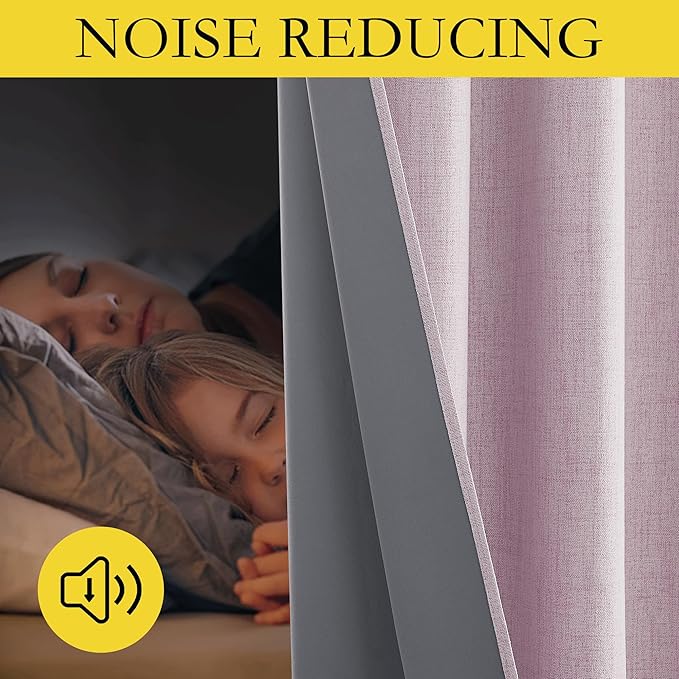 NICETOWN Pink Vintage Linen 100% Blackout Curtains for Living Room, Thermal Insulated Curtains 45" Long, Noise Reducing Window Treatment Drapes for Hall Room, 52" Wide Per Panel, Set of 2