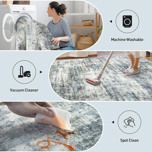 2'6''x8' Runner Rugs Washable Rug: Modern Abstract Hallway Runner Rug Indoor Soft Low Pile Thin Carpet Anti-Skid Non-Shedding Carpets for Kitchen, Entryway, Laundry, Bedroom - Blue Multi
