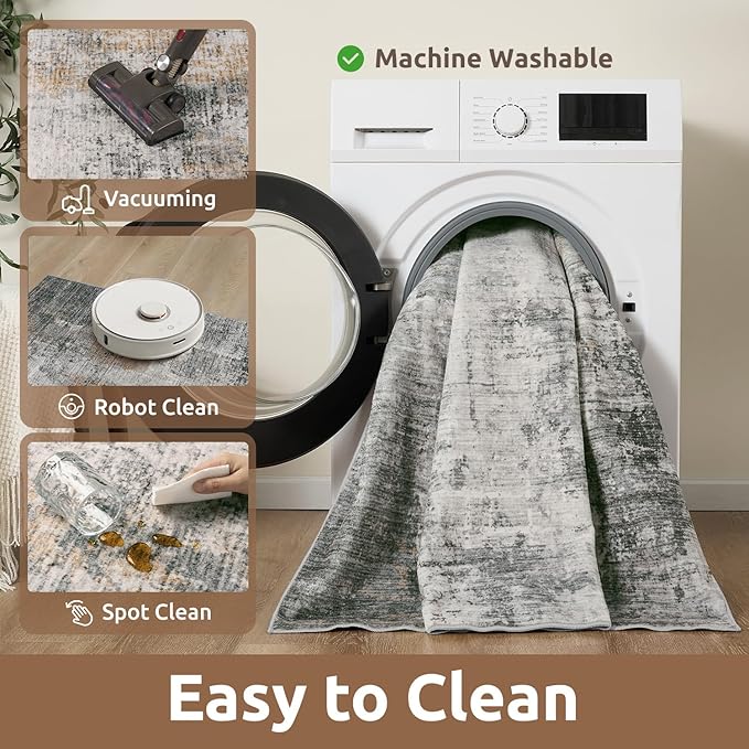 3 x 5 Rug Small Non Slip Area Rug Ultra Soft Machine Washable Low Pile Modern Abstract Area Rugs for Bedroom Living Room Entryway Kitchen Bedside, Grey