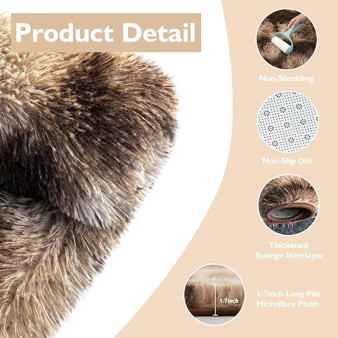 Fluffy Round Rug,Soft Area Rugs for Girls Room,Shaggy Rugs 6'X6' for Living Room,Non Slip Circle Rug for Kids Bedroom,Shag Plush Nursery Carpets,Fuzzy Rug for Dorm,Room Decor Carpet,Tie-Dyed Coffee