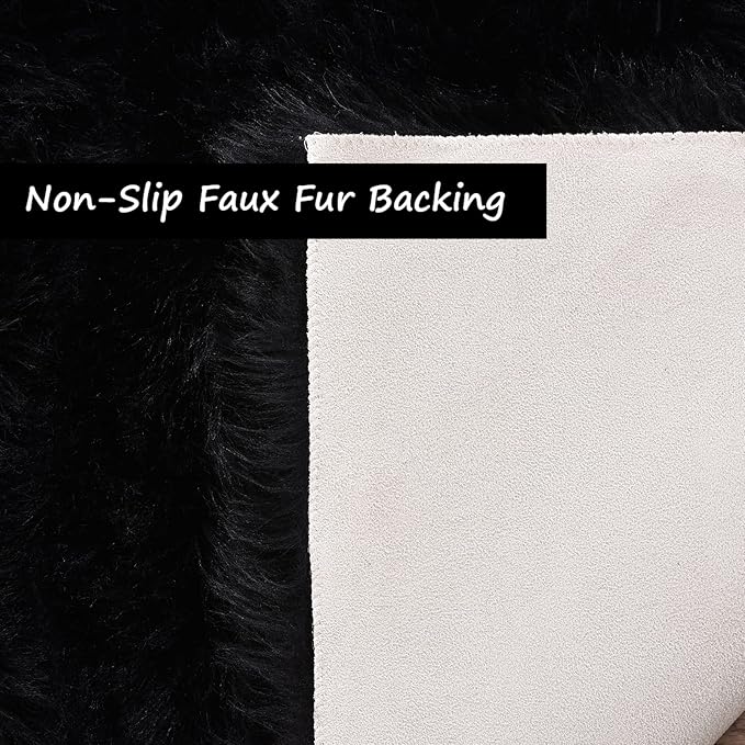 Goolela Black Fluffy Faux Fur Rug 2x3 Black Fuzzy Furry Sheepskin Rug Small Carpet for Bedroom Dorm Bathroom Washable Rectangle