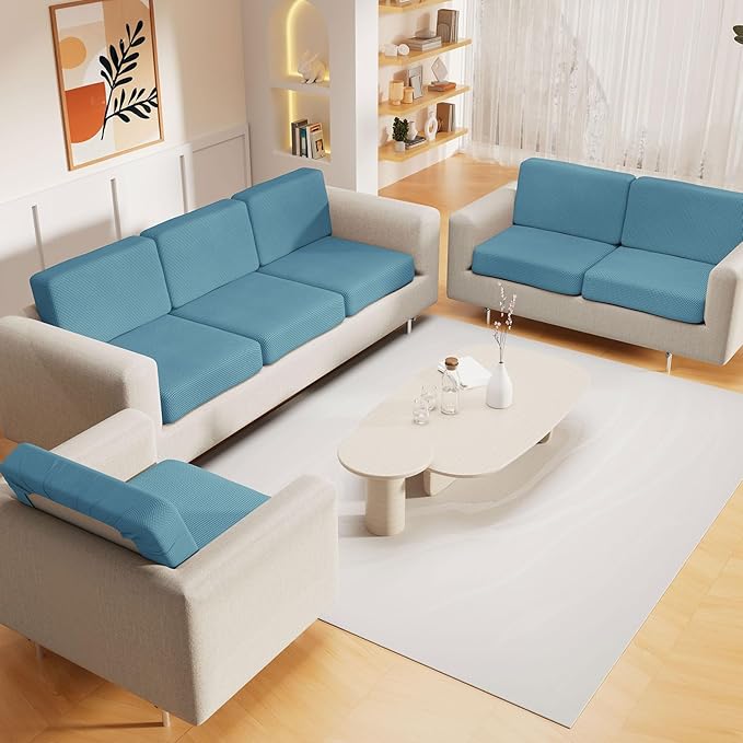 hyha Waterproof Sectional Couch Covers, Non Slip Sofa Couch Cushion Covers L Shape, Thick Stretch Jacquard Fabric, Washable Sofa Slipcovers with Elastic Bottom (1 Piece for Chaise, Lake Blue)