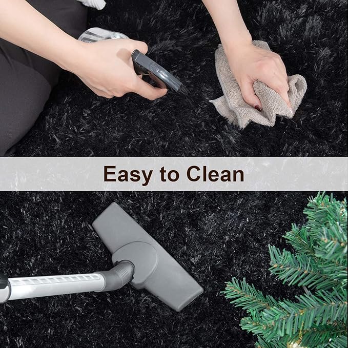 TWINNIS Super Soft Shaggy Rugs Fluffy Carpets, 6x9 Feet, Indoor Modern Plush Area Rugs for Living, Bed Room Kids Room Nursery Home Decor, Upgrade Anti-Skid Durable Rectangular Fuzzy Rug, Black