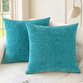 CaliTime Throw Pillow Covers Decorative 20 X 20 Inches Pack of 2 Cozy Chenille Cushion Cases for Couch Sofa Bed Living Room Home Lake Blue