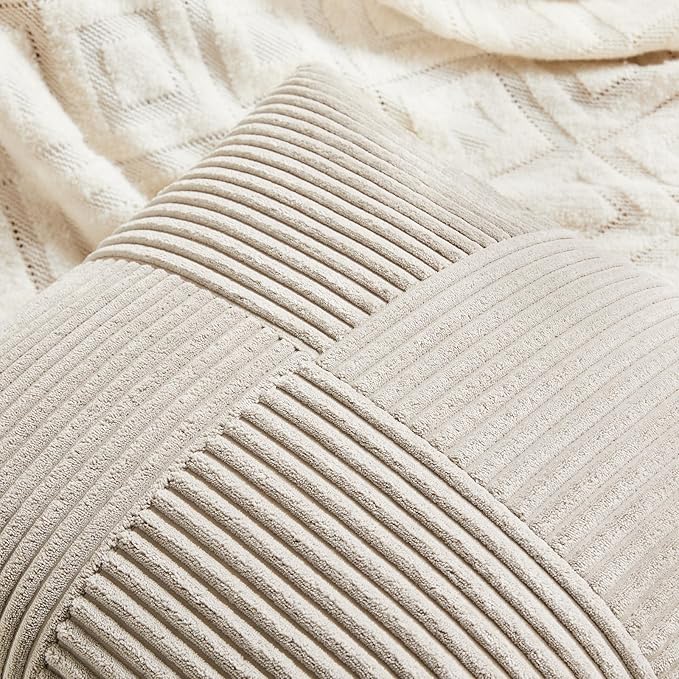 Fancy Homi 2 Packs Neutral Taupe Samll Decorative Throw Pillow Covers 12x12 Inch with for Couch Bed Sofa, Rustic Farmhouse Boho Home Decor, Soft Corss Patchwork Corduroy Square Cushion Case 30x30 cm