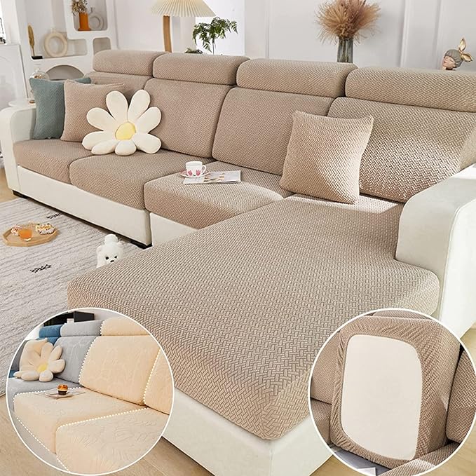 Couch Cushion Covers for Sofa Couch Covers Wear-Resistant Universal Sofa Cover Washable Stretch for Sectional Slipcovers (Texture-Light Coffee,Large Double Seat Cover)