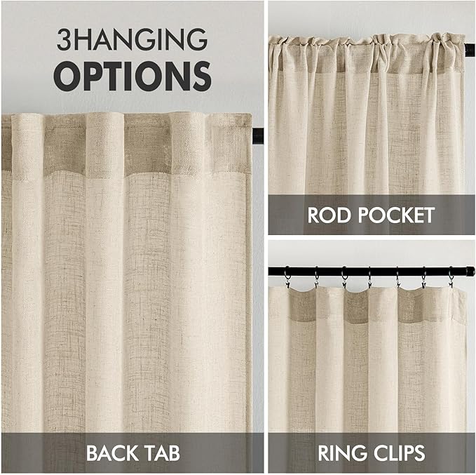 MIULEE Linen Curtains 72 Inch Length 2 Panels for Bedroom Living Room, Soft Thick Linen Textured Back Tab Window Drapes Semi Sheer Light Filtering Rod Pocket Modern Farmhouse Decor